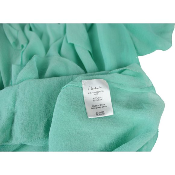 t. babaton Silk Crepe Blouse XS Mint Green Short Sleeve V Neck Ruffle CA270 - Picture 10 of 14
